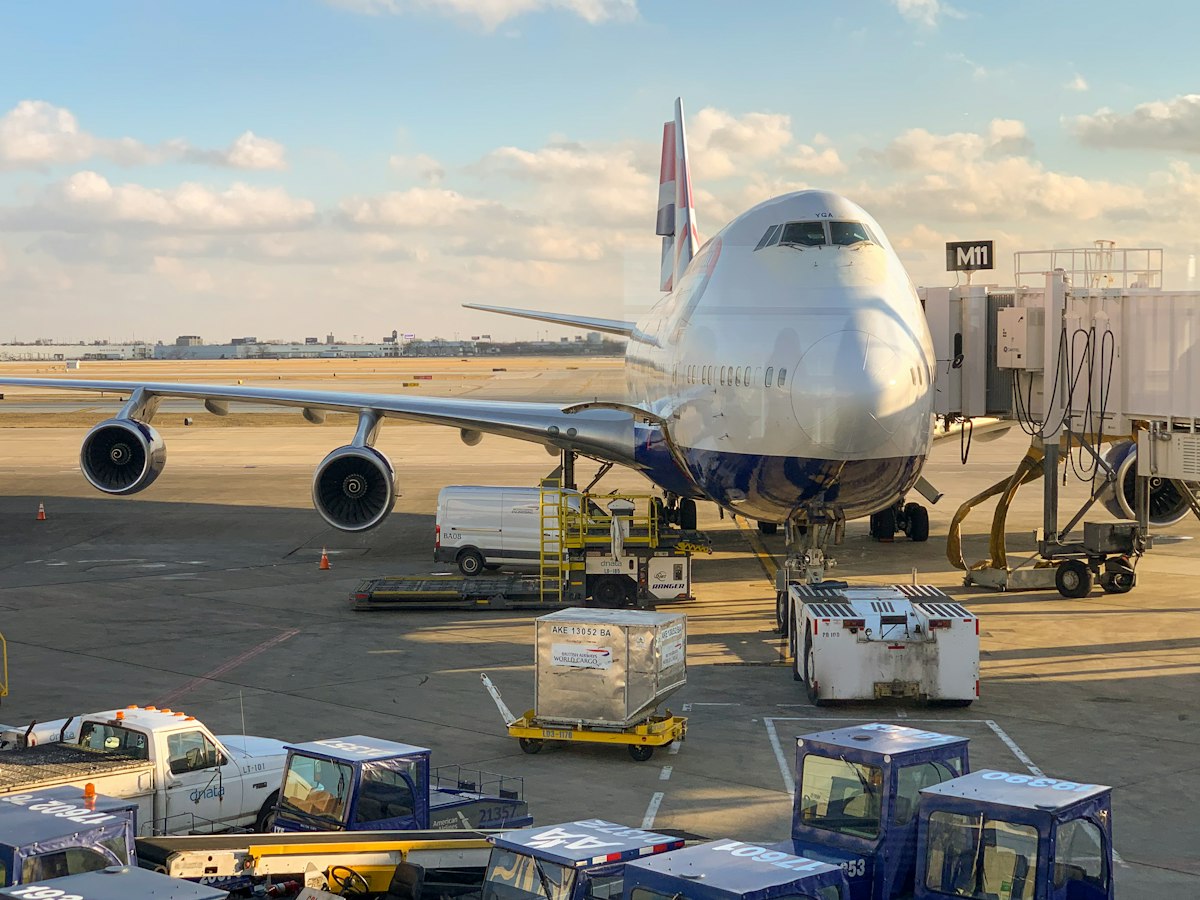 Wide-body freighter being loaded on the apron