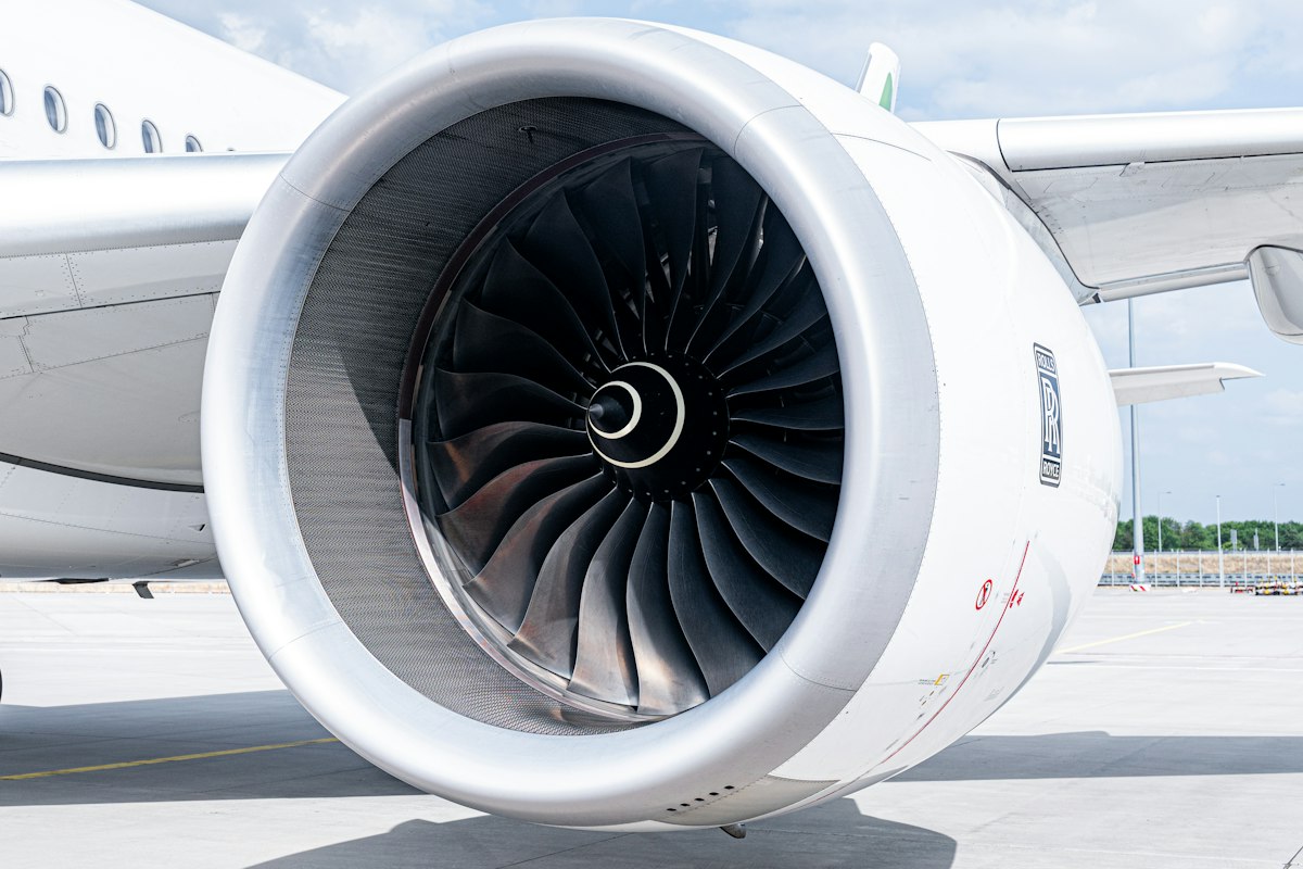 Close-up of a modern airliner turbofan engine